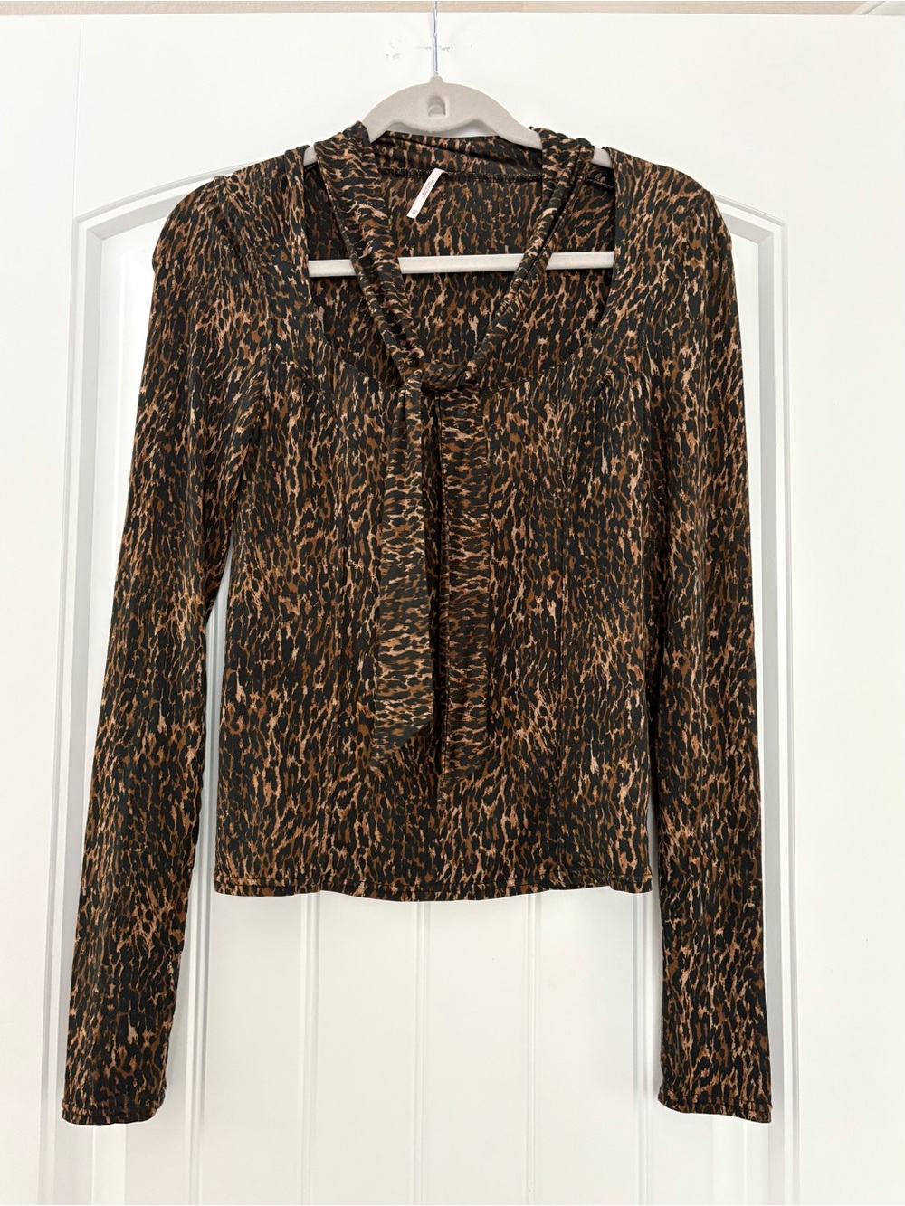 Free People - Leopard Print Tie-Neck Top